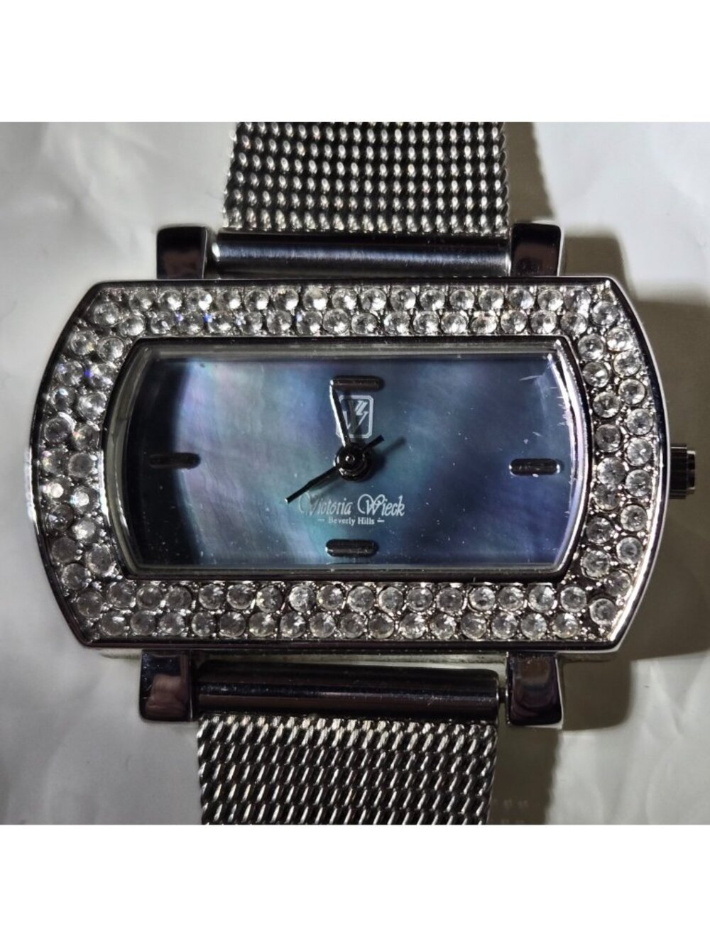 Victoria Wieck B1896 Blue MOP Dial Crystal Bezel Women's Watch 33 x 20mm
